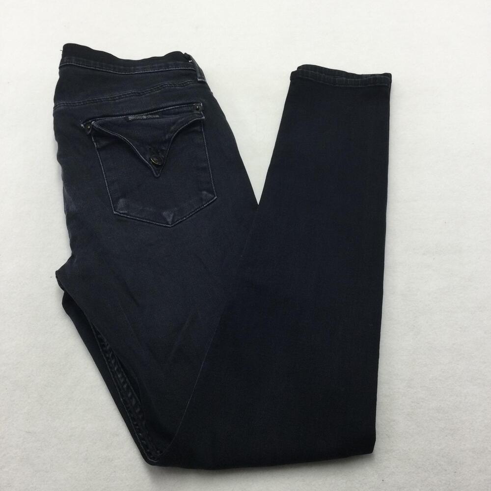 Hudson Lydia Midrise Skinny Jeans Womens 30 Black Dark Wash Flap Pockets Stretch